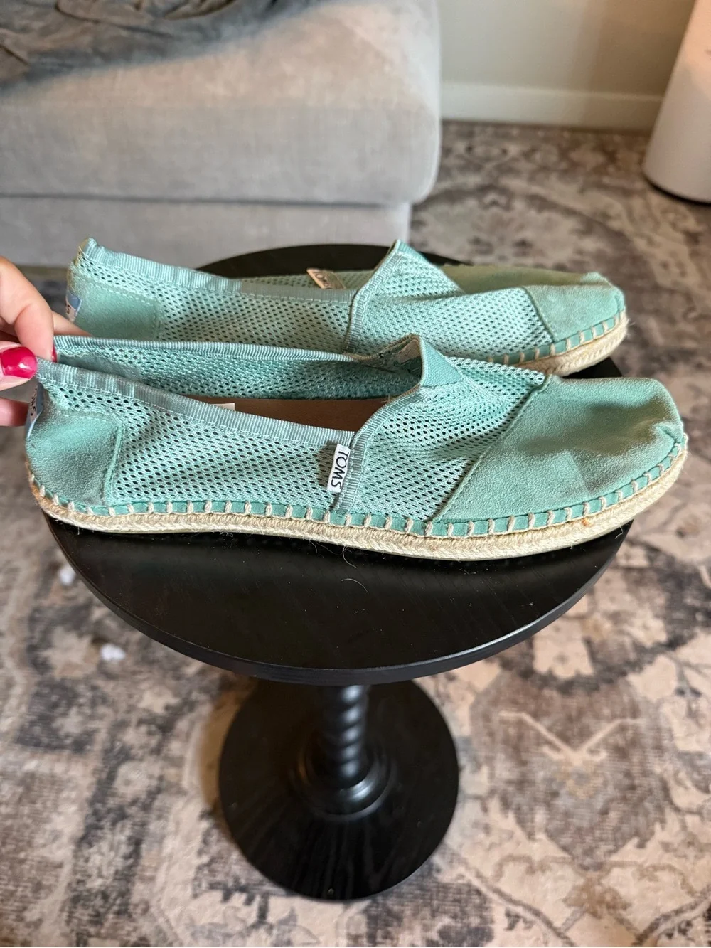 TOMS Mint Green Mesh & Suede Espadrille Slip-Ons SZ 10